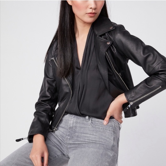 NWT Paige Dijon Satin Short Sleeve Faux Wrap Thong Bodysuit Black, Sz S - Picture 8 of 12